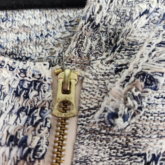 Lucky Brand Womens Side Zip Tweed Blazer Jacket Knitted Hi Low Blue Medium - Picture 7 of 14